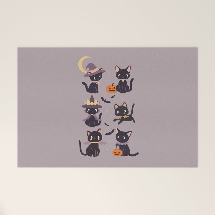 Cute Halloween Witch Cats and Pumpkins  Welcome Mat Gallery Image 1