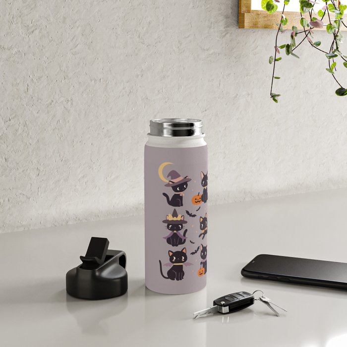 Cute Halloween Witch Cats and Pumpkins  Water Bottle Gallery Image 4