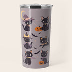 Cute Halloween Witch Cats and Pumpkins  Travel Mug Gallery Image 1