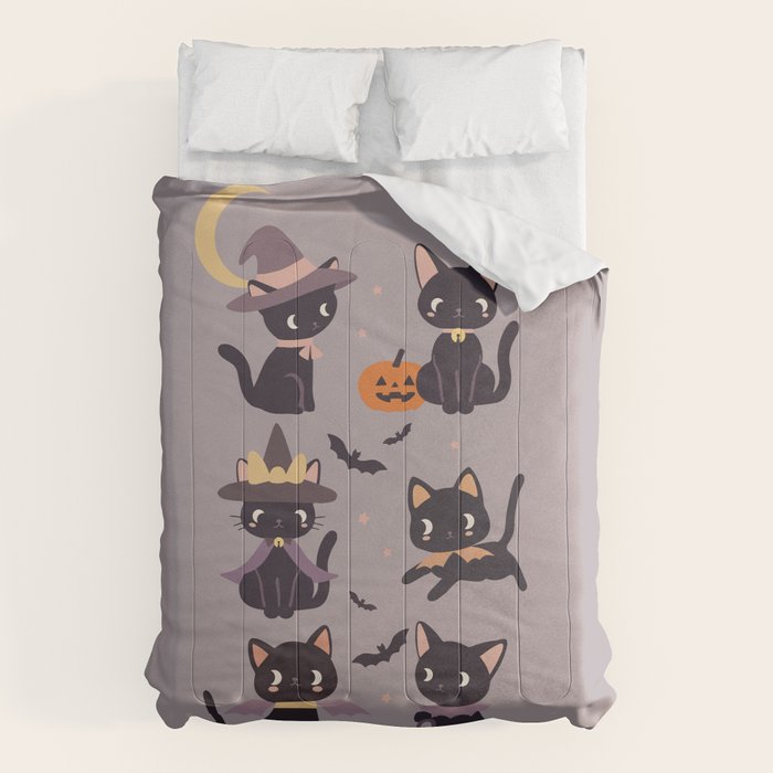 Cute Halloween Witch Cats and Pumpkins  Comforter Gallery Image 1