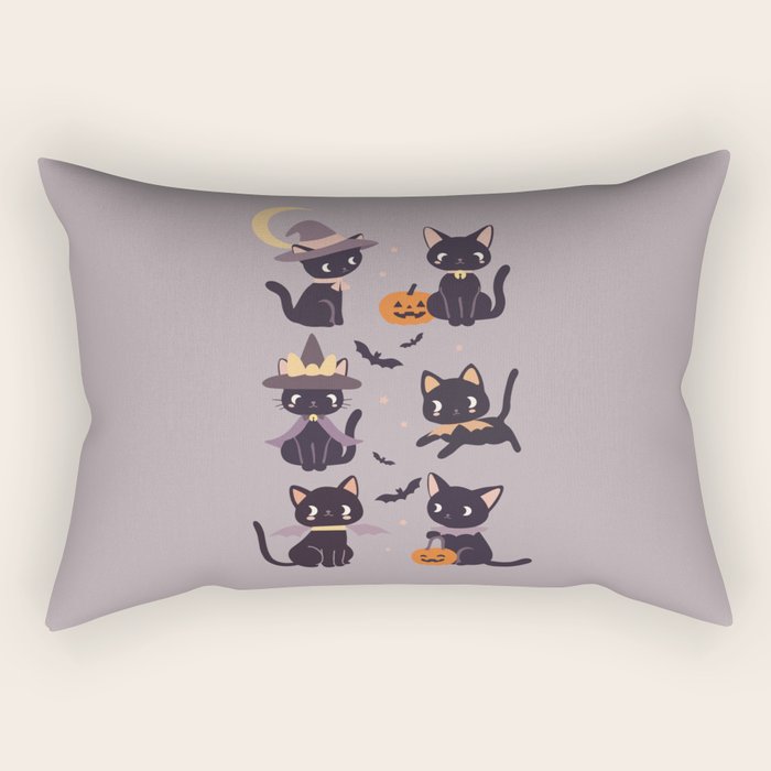 Cute Halloween Witch Cats and Pumpkins  Rectangular Pillow Gallery Image 1