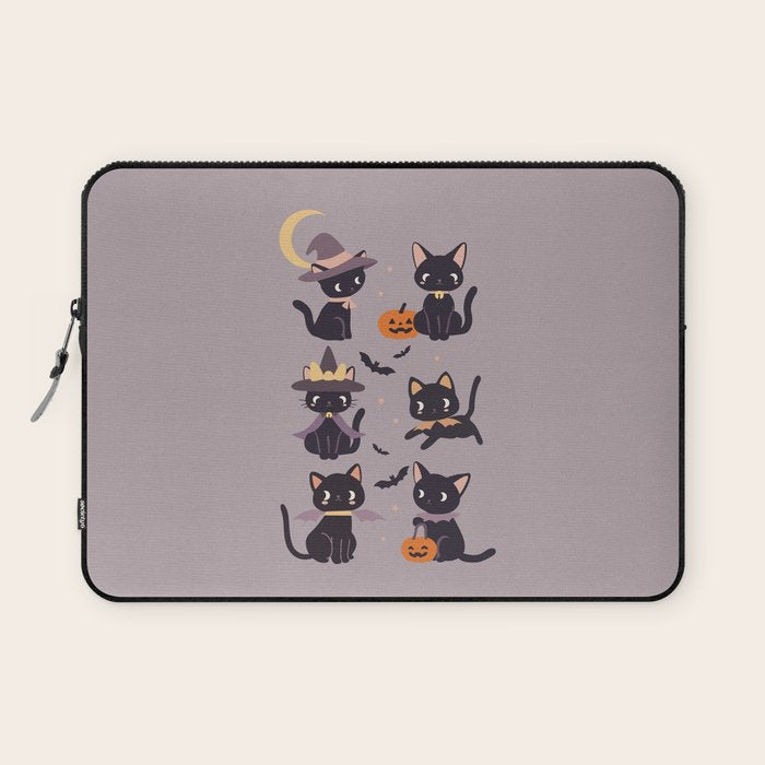 Cute Halloween Witch Cats and Pumpkins  Laptop Sleeve Gallery Image 1