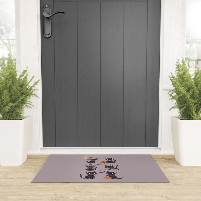 Cute Halloween Witch Cats and Pumpkins  Welcome Mat Gallery Image 3