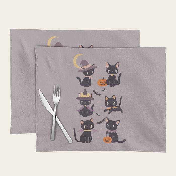 Cute Halloween Witch Cats and Pumpkins  Placemat Gallery Image 1