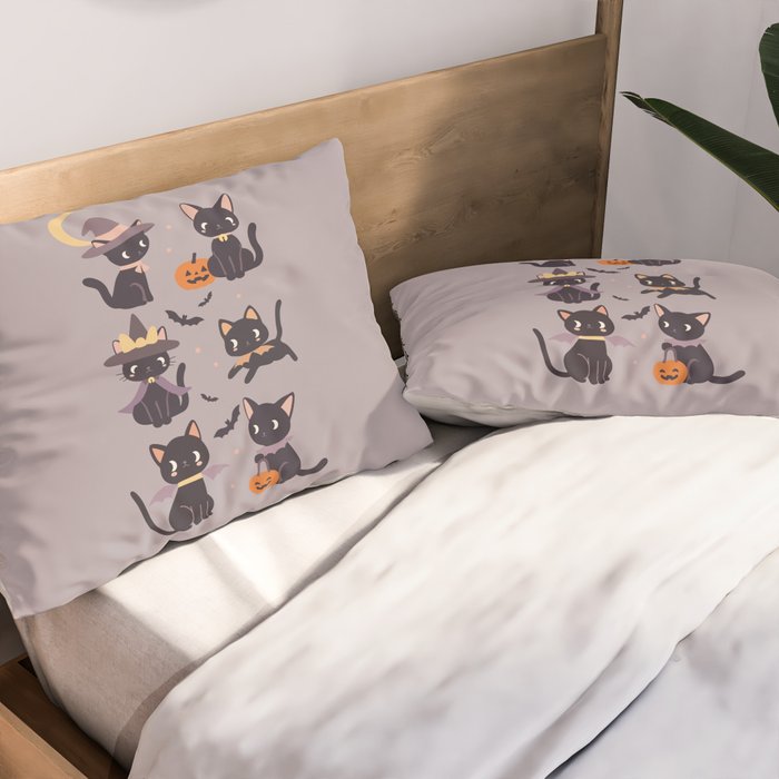 Cute Halloween Witch Cats and Pumpkins  Pillow Sham Gallery Image 2