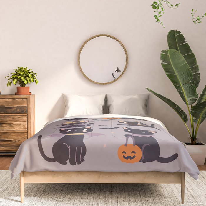 Cute Halloween Witch Cats and Pumpkins  Comforter Gallery Image 3