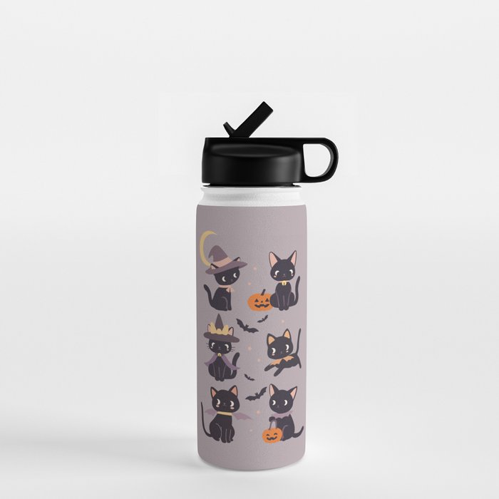 Cute Halloween Witch Cats and Pumpkins  Water Bottle Gallery Image 1