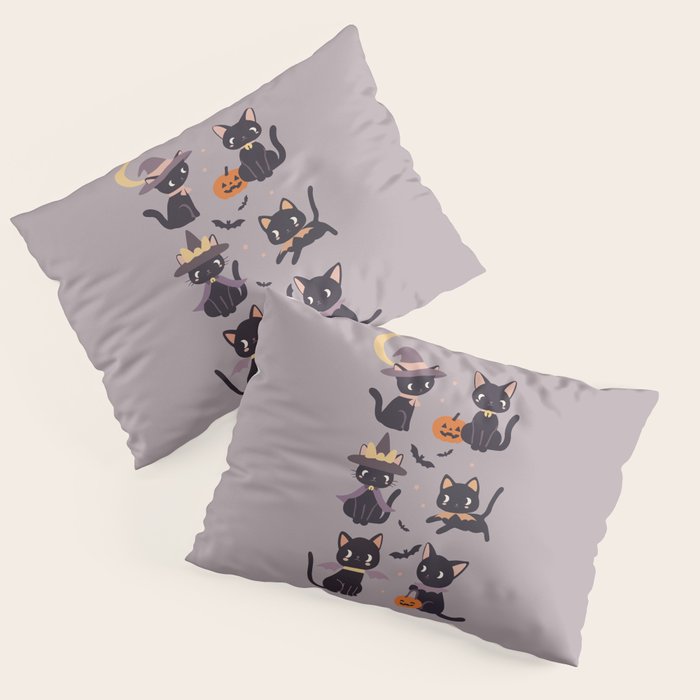 Cute Halloween Witch Cats and Pumpkins  Pillow Sham Gallery Image 3