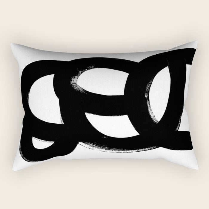 Black & White Minimalist Abstract Mid century Ink Art Dark Brush Strokes Rectangular Pillow Gallery Image 2