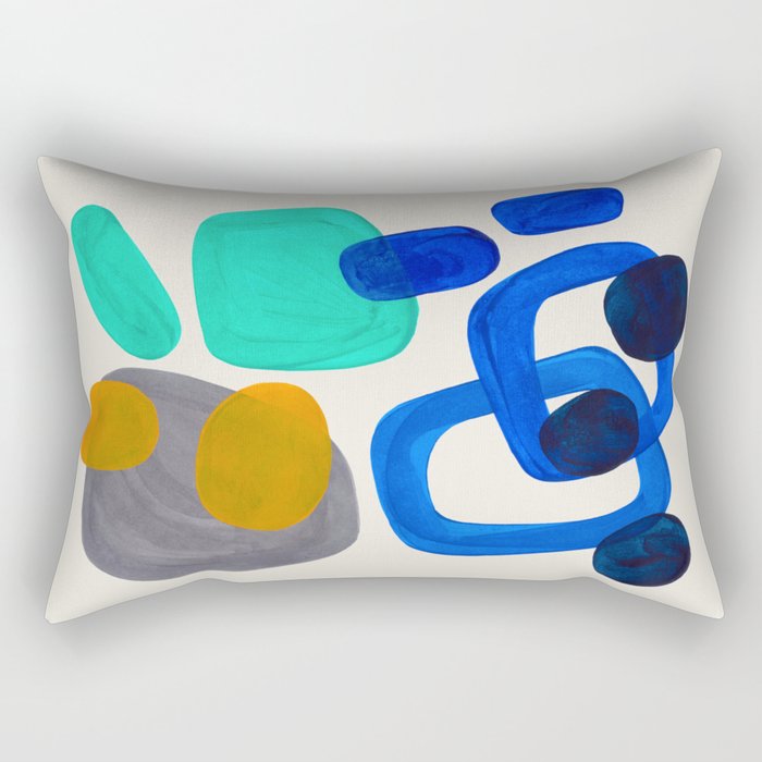 Mid Century Modern Abstract Minimalist Fun Colorful Shapes Marine Green Retro Vintage Fun Shapes Rectangular Pillow Gallery Image 1