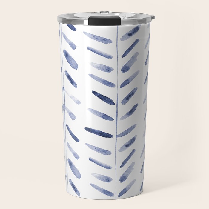 Indigo cuteness - watercolor abstract herringbone Travel Mug Gallery Image 1