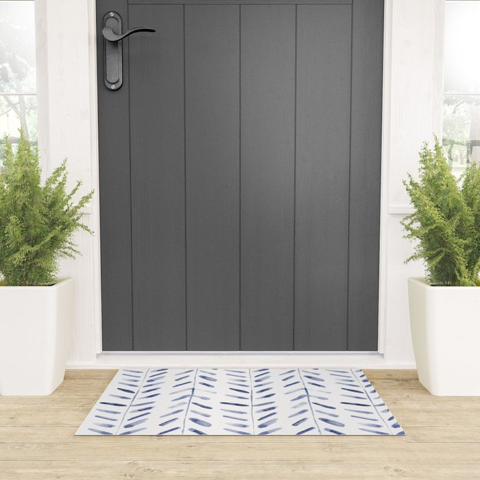 Indigo cuteness - watercolor abstract herringbone Welcome Mat Gallery Image 3