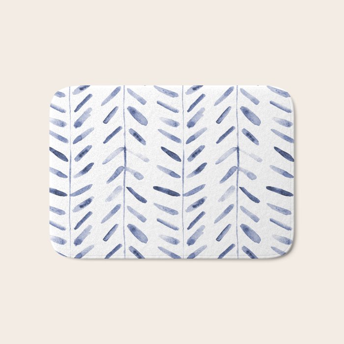 Indigo cuteness - watercolor abstract herringbone Bath Mat Gallery Image 1
