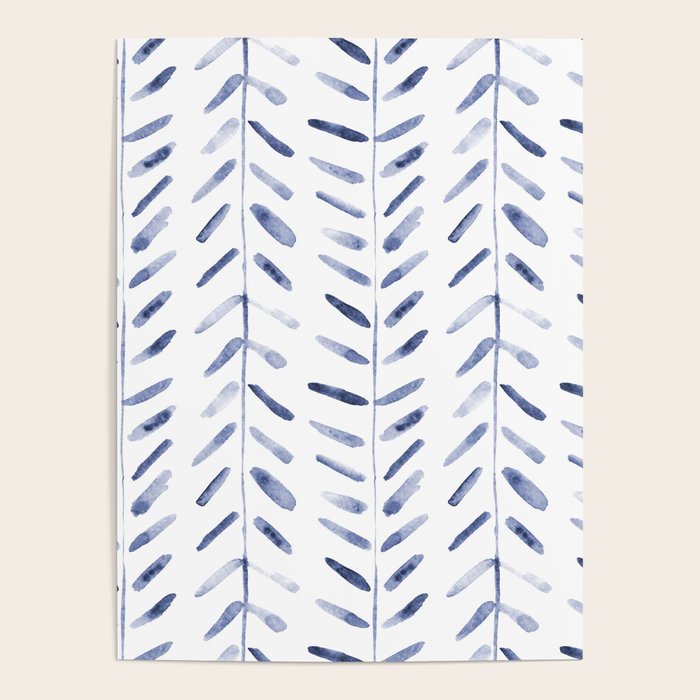 Indigo cuteness - watercolor abstract herringbone Poster Gallery Image 4