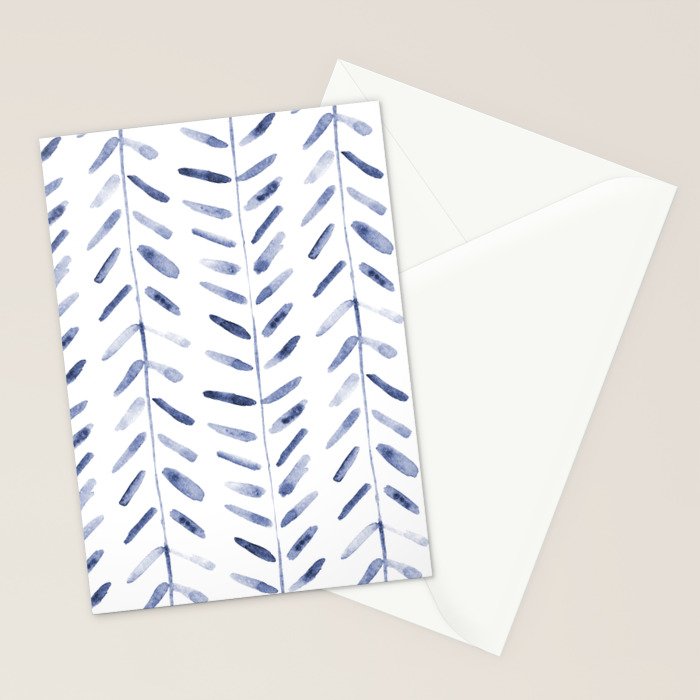 Indigo cuteness - watercolor abstract herringbone Stationery Card Gallery Image 2