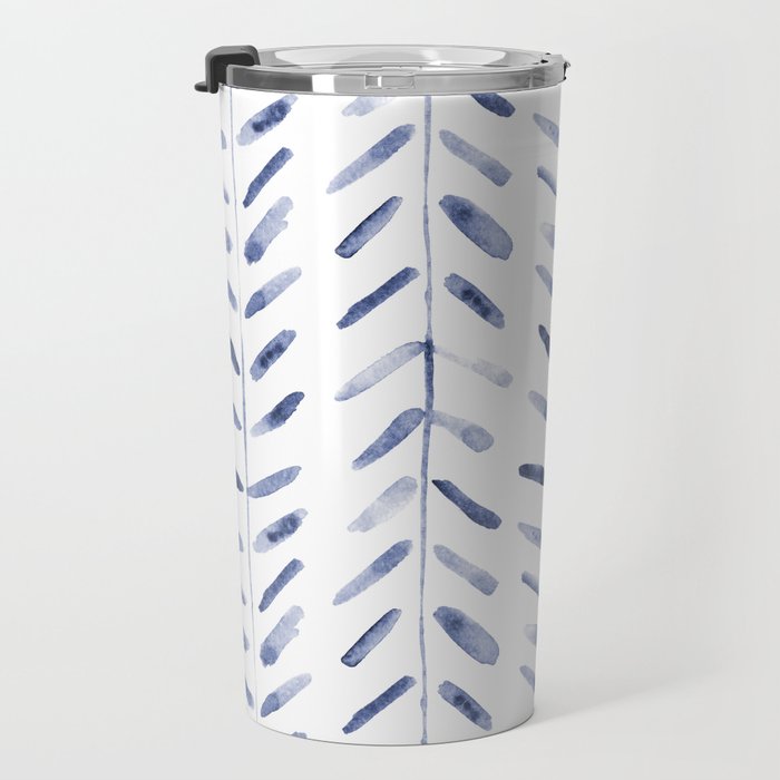 Indigo cuteness - watercolor abstract herringbone Travel Mug Gallery Image 3