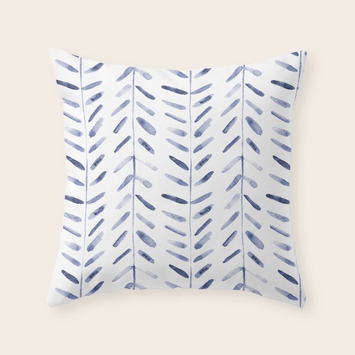 Indigo cuteness - watercolor abstract herringbone Throw Pillow Gallery Image 1