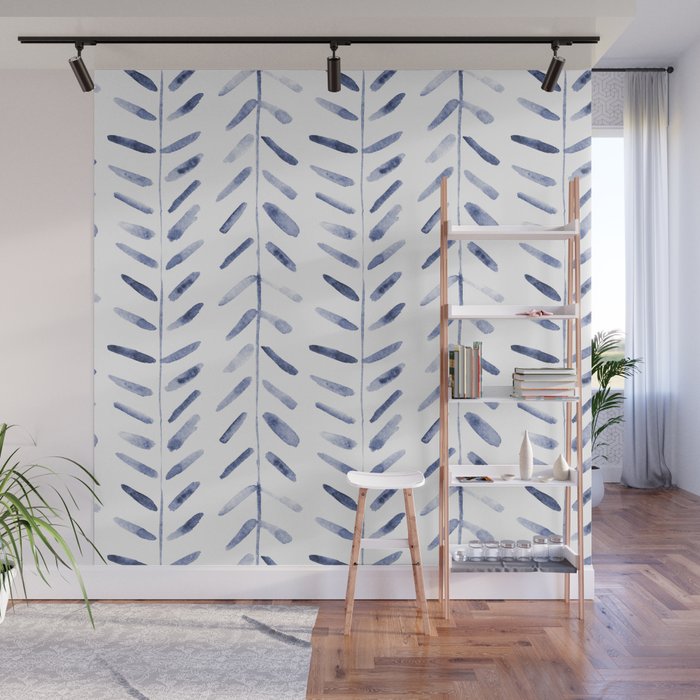 Indigo cuteness - watercolor abstract herringbone Wall Mural Gallery Image 1