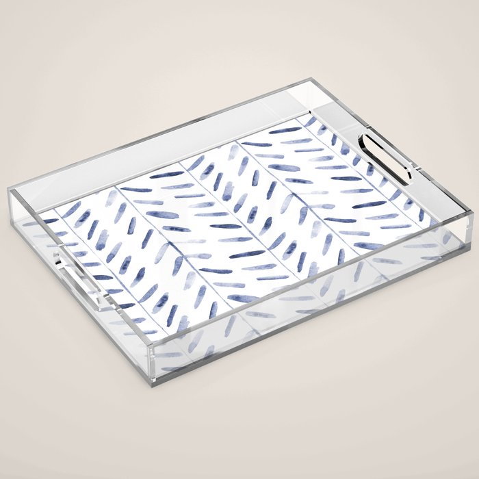 Indigo cuteness - watercolor abstract herringbone Acrylic Tray Gallery Image 1