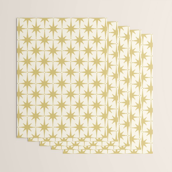 Midcentury Modern Atomic Starburst Pattern in Retro Gold and Cream Tones Wrapping Paper Gallery Image 3