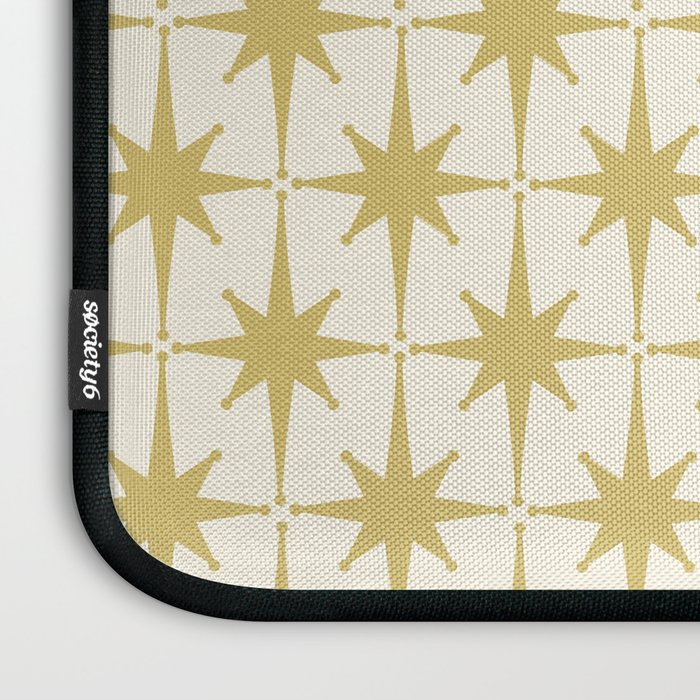Midcentury Modern Atomic Starburst Pattern in Retro Gold and Cream Tones Laptop Sleeve Gallery Image 3