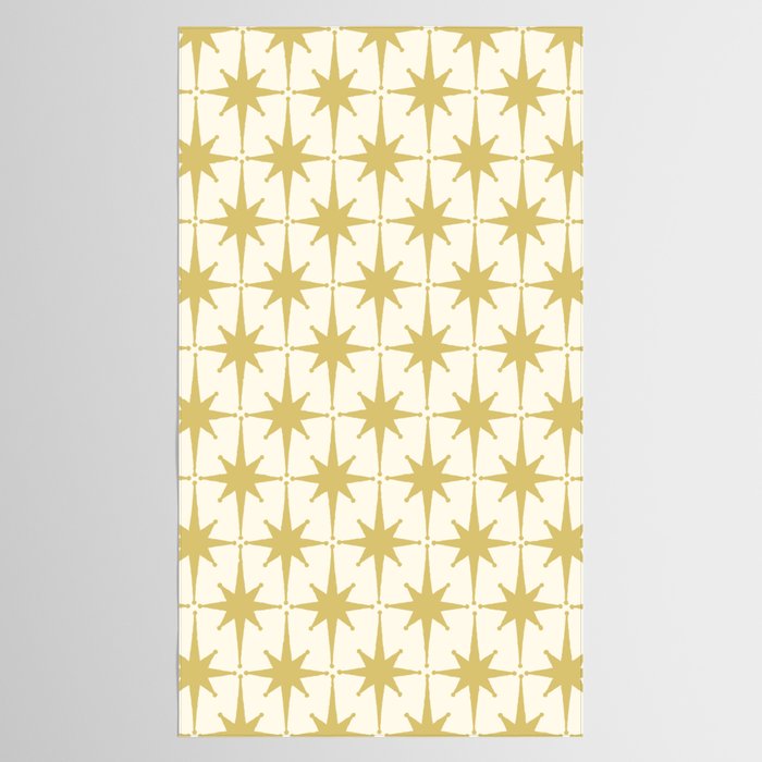 Midcentury Modern Atomic Starburst Pattern in Retro Gold and Cream Tones Tablecloth Gallery Image 2