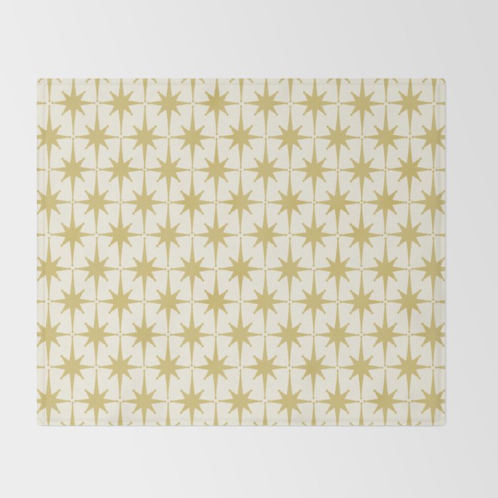 Midcentury Modern Atomic Starburst Pattern in Retro Gold and Cream Tones Throw Blanket Gallery Image 2