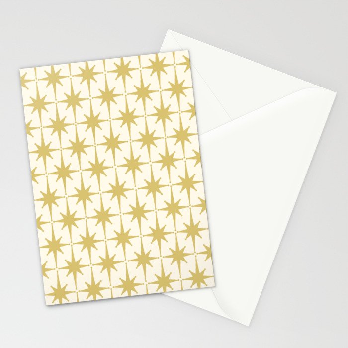 Midcentury Modern Atomic Starburst Pattern in Retro Gold and Cream Tones Stationery Card Gallery Image 2