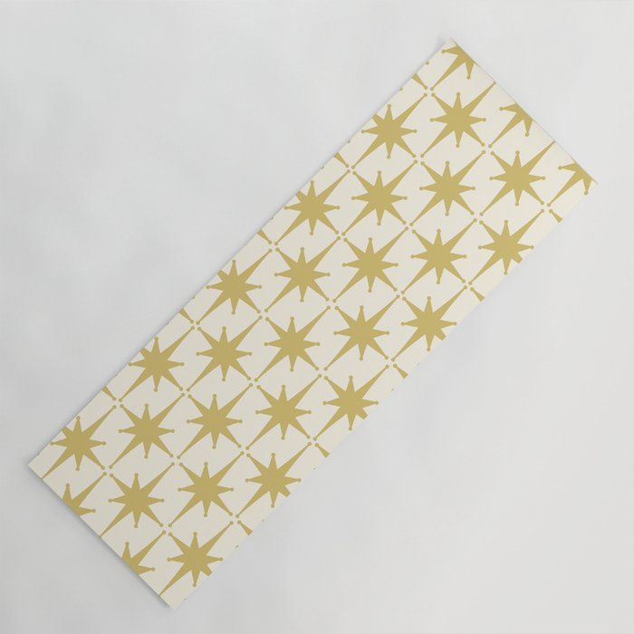 Midcentury Modern Atomic Starburst Pattern in Retro Gold and Cream Tones Yoga Mat Gallery Image 1