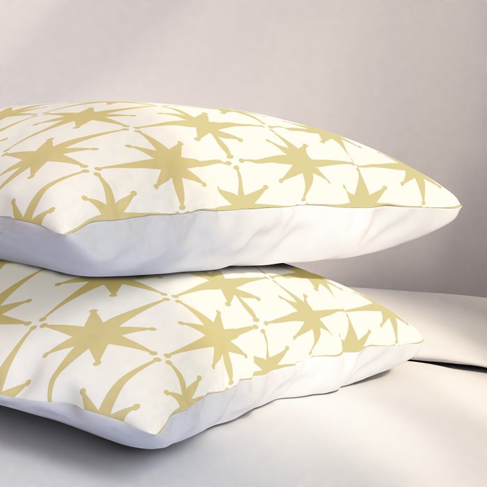 Midcentury Modern Atomic Starburst Pattern in Retro Gold and Cream Tones Pillow Sham Gallery Image 3