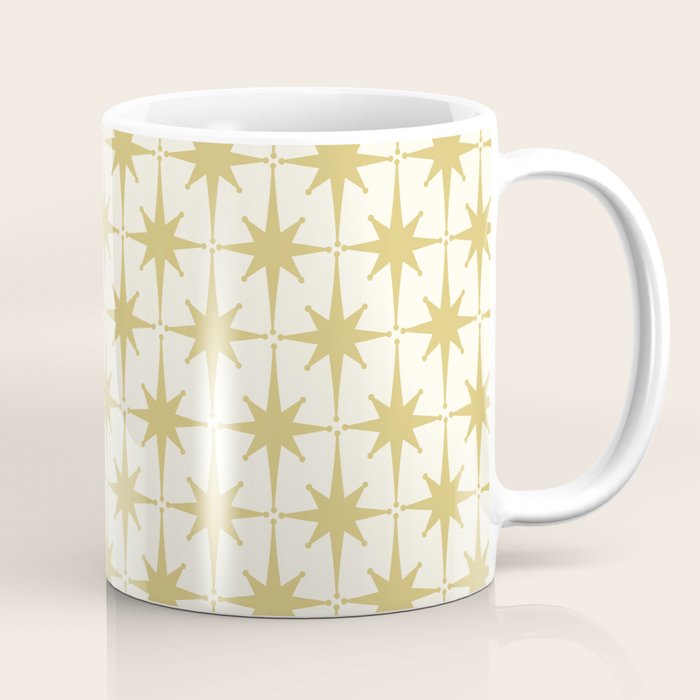 Midcentury Modern Atomic Starburst Pattern in Retro Gold and Cream Tones Coffee Mug Gallery Image 1