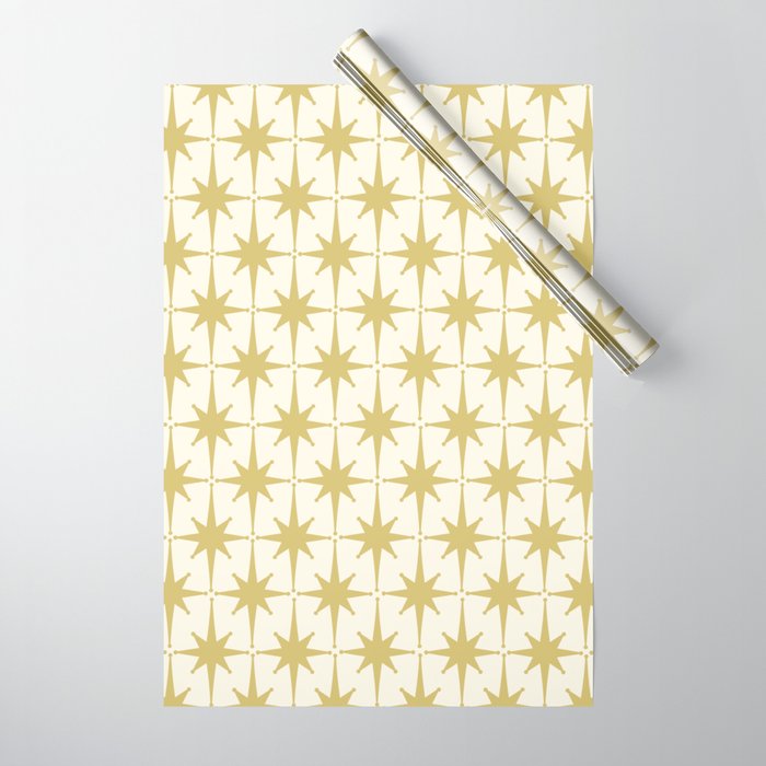 Midcentury Modern Atomic Starburst Pattern in Retro Gold and Cream Tones Wrapping Paper Gallery Image 1