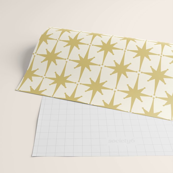 Midcentury Modern Atomic Starburst Pattern in Retro Gold and Cream Tones Wrapping Paper Gallery Image 2