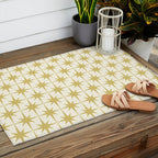 Midcentury Modern Atomic Starburst Pattern in Retro Gold and Cream Tones Outdoor Rug Gallery Image 2