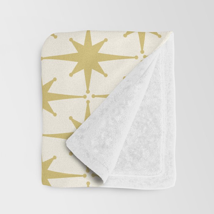 Midcentury Modern Atomic Starburst Pattern in Retro Gold and Cream Tones Throw Blanket Gallery Image 3