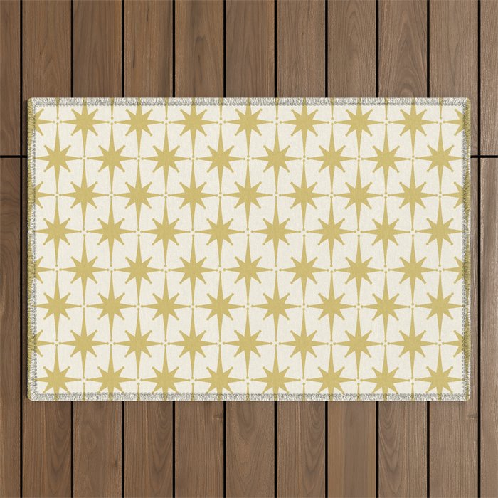 Midcentury Modern Atomic Starburst Pattern in Retro Gold and Cream Tones Outdoor Rug Gallery Image 1