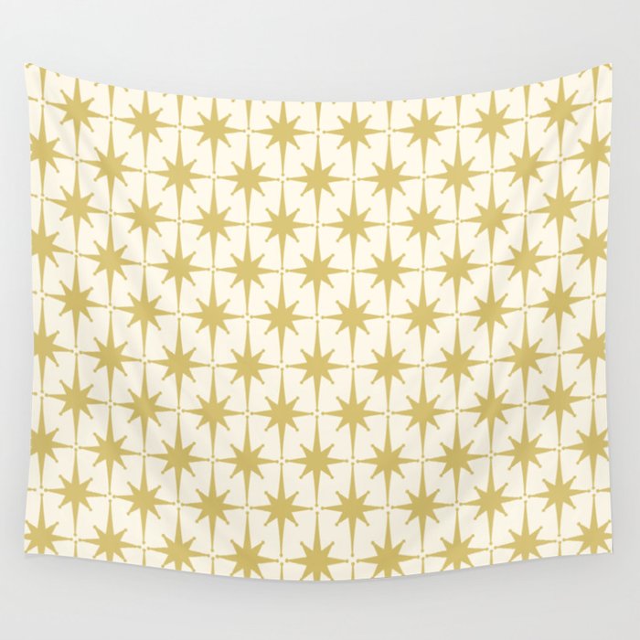 Midcentury Modern Atomic Starburst Pattern in Retro Gold and Cream Tones Wall Tapestry Gallery Image 4