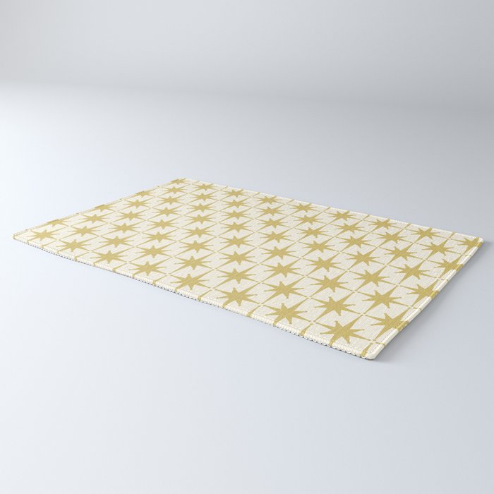 Midcentury Modern Atomic Starburst Pattern in Retro Gold and Cream Tones Rug Gallery Image 3
