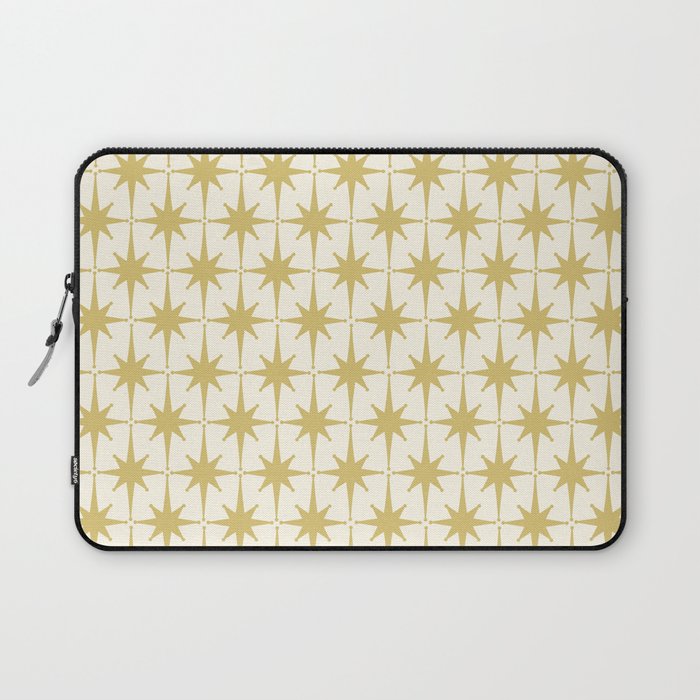 Midcentury Modern Atomic Starburst Pattern in Retro Gold and Cream Tones Laptop Sleeve Gallery Image 1