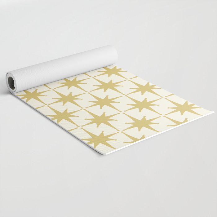Midcentury Modern Atomic Starburst Pattern in Retro Gold and Cream Tones Yoga Mat Gallery Image 2