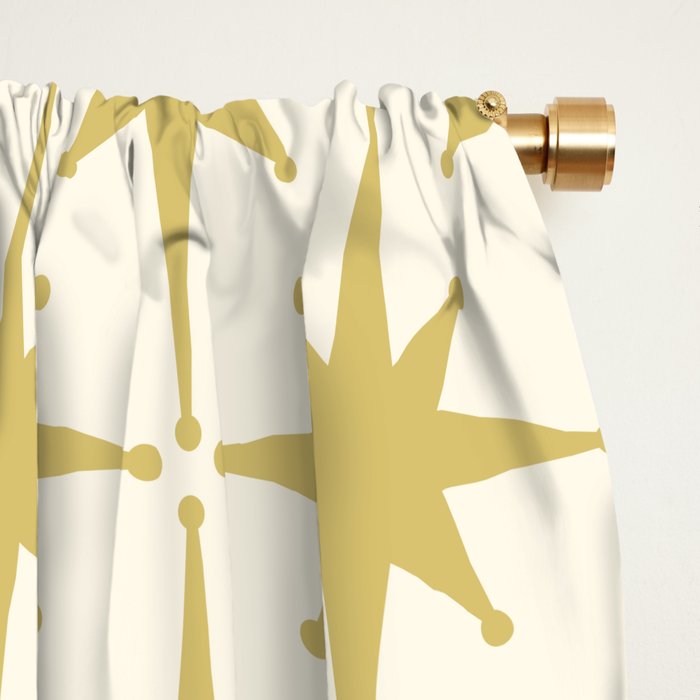 Midcentury Modern Atomic Starburst Pattern in Retro Gold and Cream Tones Window Curtain Gallery Image 2