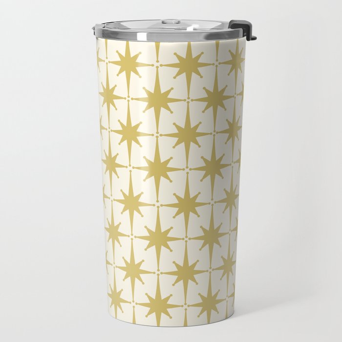 Midcentury Modern Atomic Starburst Pattern in Retro Gold and Cream Tones Travel Mug Gallery Image 2