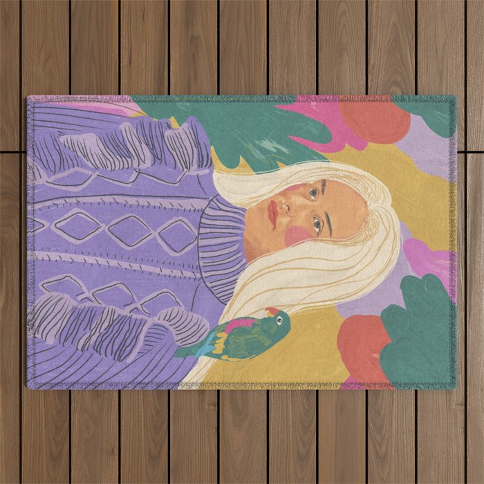 Parrot owner portrait Outdoor Rug Gallery Image 1