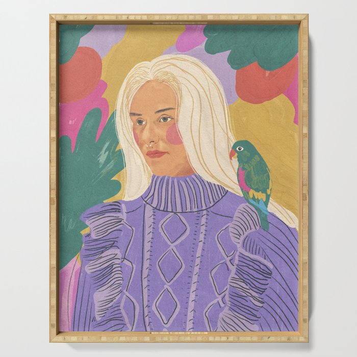 Parrot owner portrait Serving Tray Gallery Image 1