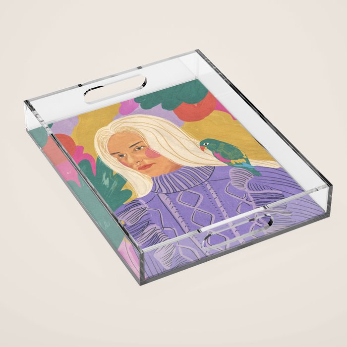 Parrot owner portrait Acrylic Tray Gallery Image 1