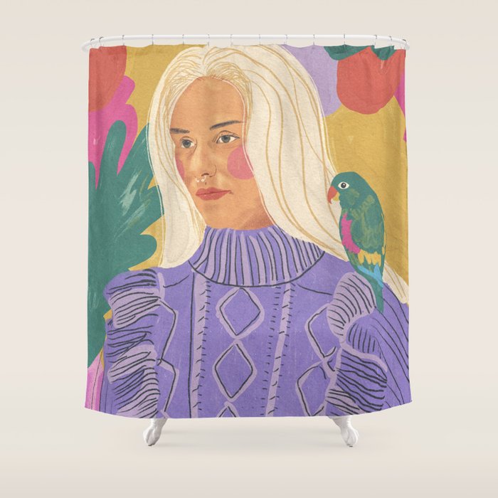 Parrot owner portrait Shower Curtain Gallery Image 1