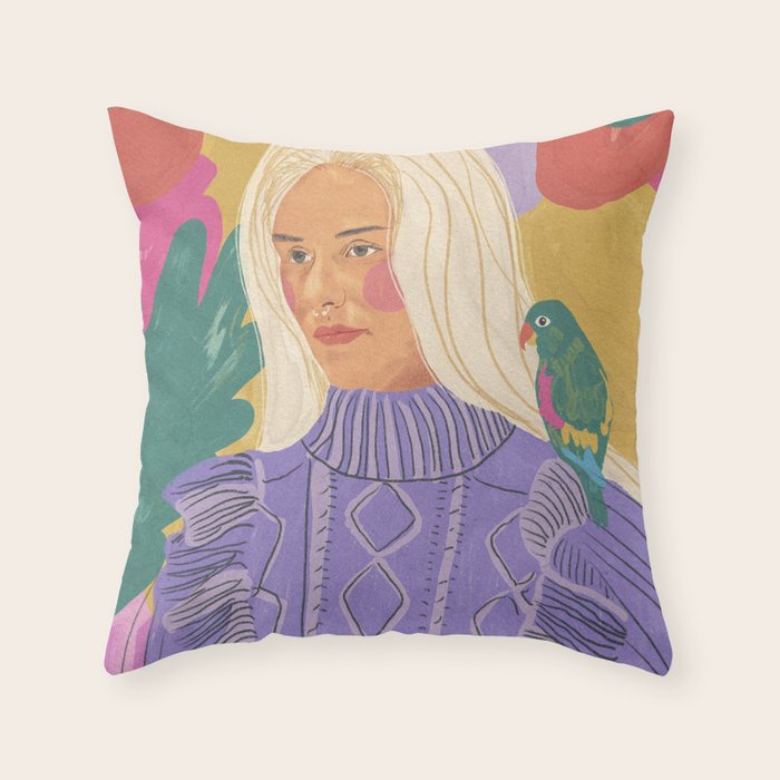 Parrot owner portrait Throw Pillow Gallery Image 6