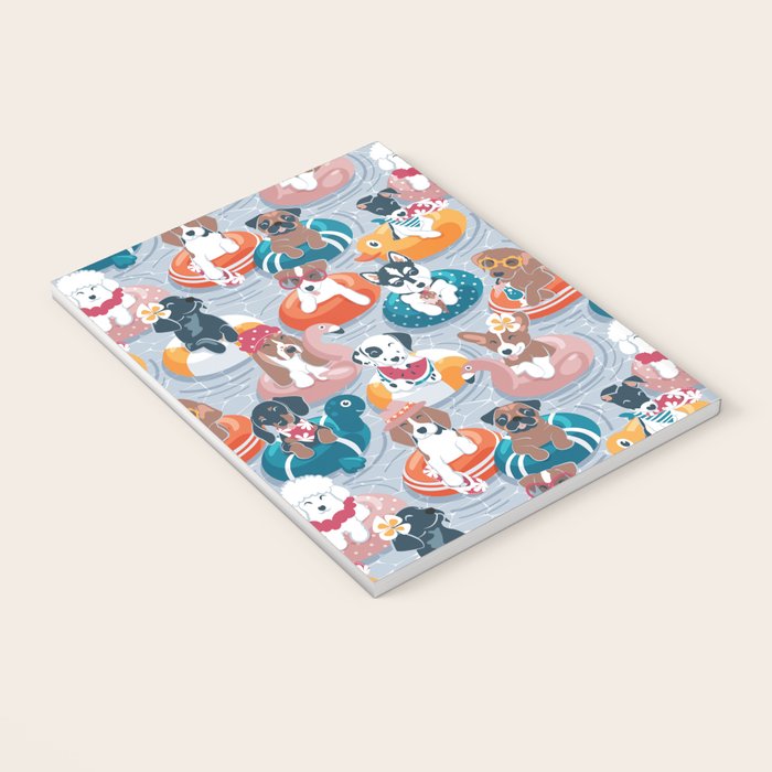 Summer pool pawty // pastel blue background dog breeds in vacations playing on swimming pool floats // Labrador beagle dachshund jack Russell Dalmatian welsh corgi pug greyhound basset hound husky  Notebook Gallery Image 3