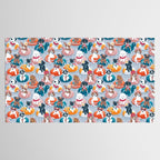 Summer pool pawty // pastel blue background dog breeds in vacations playing on swimming pool floats // Labrador beagle dachshund jack Russell Dalmatian welsh corgi pug greyhound basset hound husky  Tablecloth Gallery Image 2