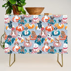 Summer pool pawty // pastel blue background dog breeds in vacations playing on swimming pool floats // Labrador beagle dachshund jack Russell Dalmatian welsh corgi pug greyhound basset hound husky  Credenza Gallery Image 1